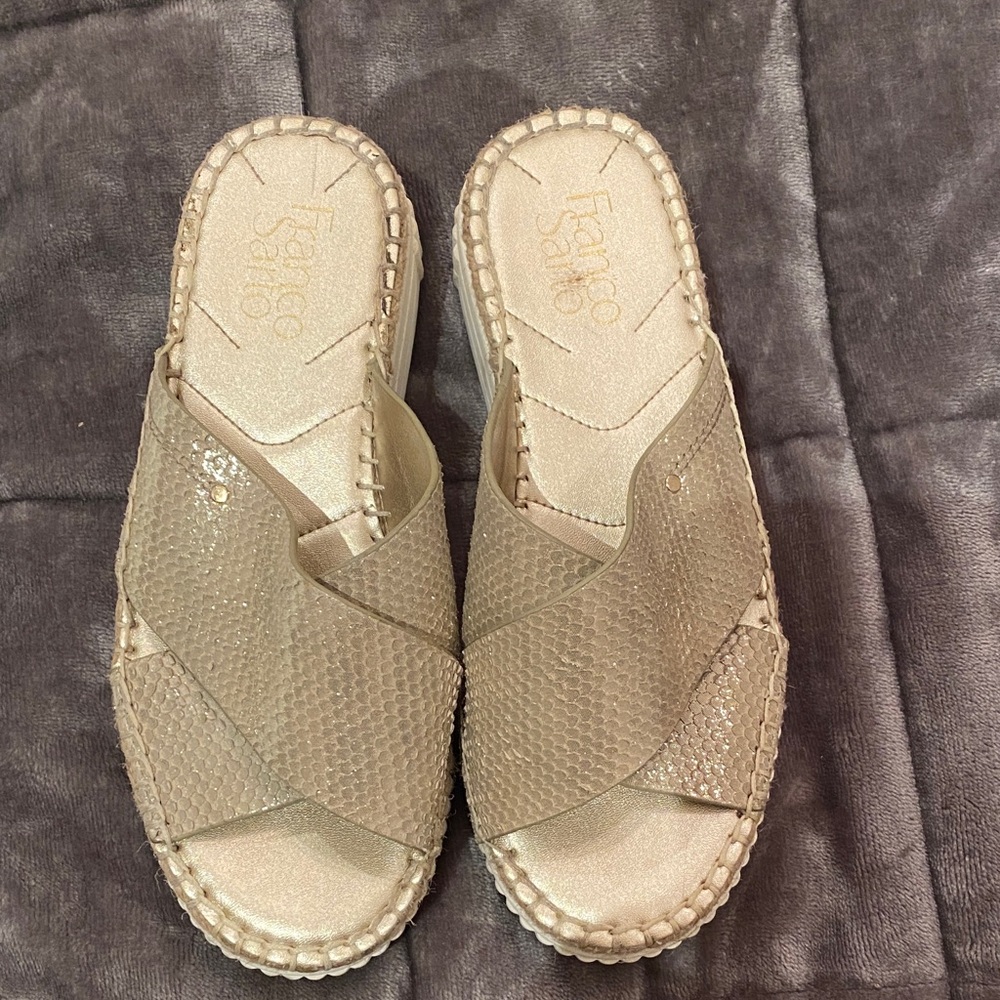 Franco Sarto Beige/gold Textured Mules
